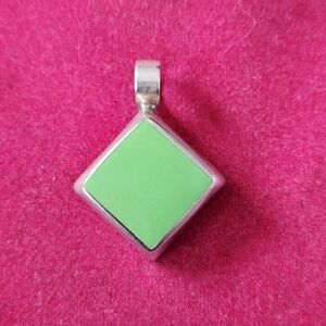 925 Mexico Silver Green Enamel Pendant Great Statement Piece.